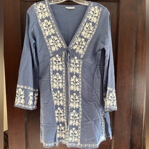 Debbie Katz South Beach Blue Embroidered V-Neck Cover up/Tunic Top